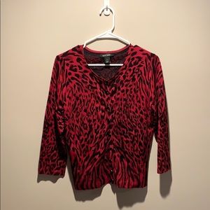 White House Black Market Red Lepoard Cardigan